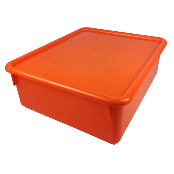 Romanoff Double Stowaway Storage Tote Tray W/ Lid, Orange, Polypropylene 13009 - main